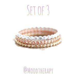 (2-13) Tri Colored Beaded/Dotted Band Ring Set 925 Sterling Silver, Gold & Rose
